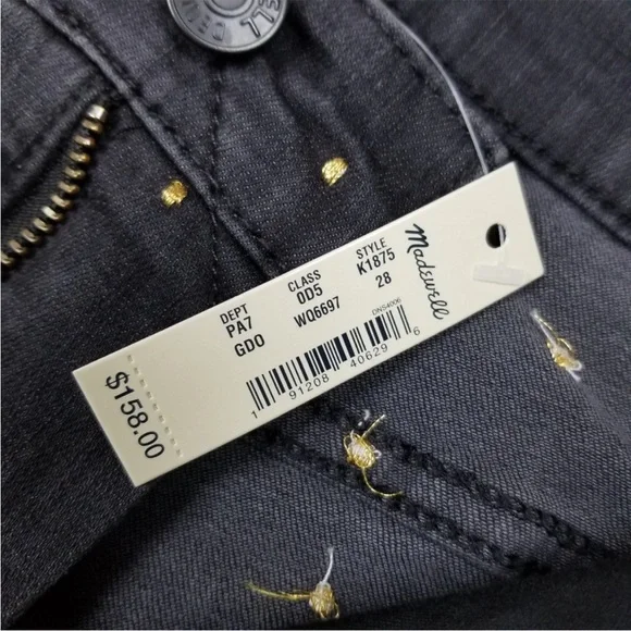 Madewell 10" High Rise Skinny Jeans Faded Black with Gold Polka Dots - Picture 6 of 6